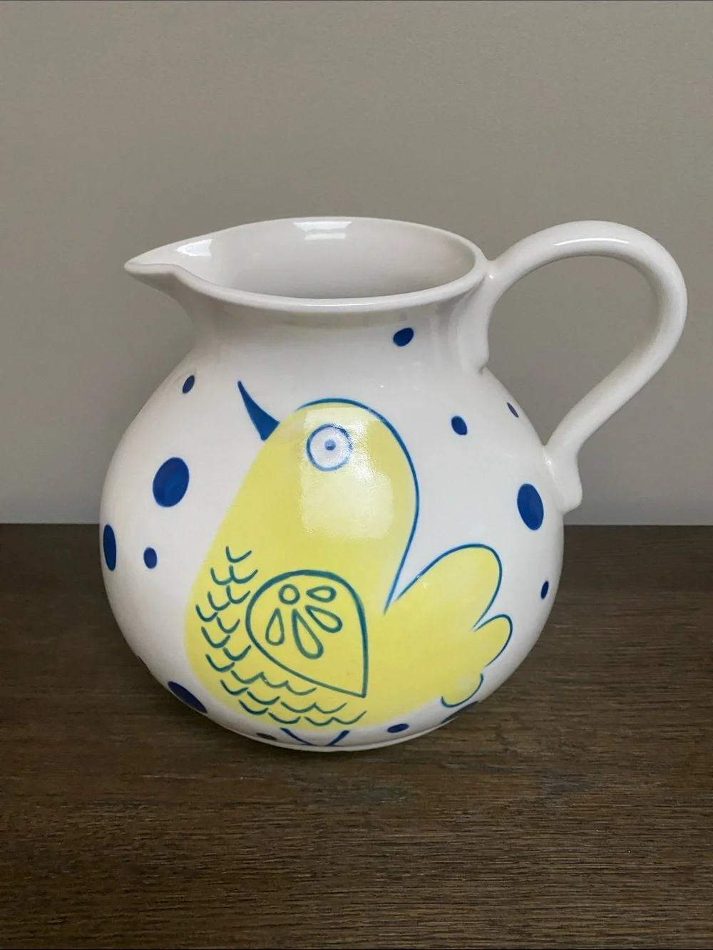Anthropologie Biscuit hand painted Pottery Cute Chicken Wide Large Pitcher